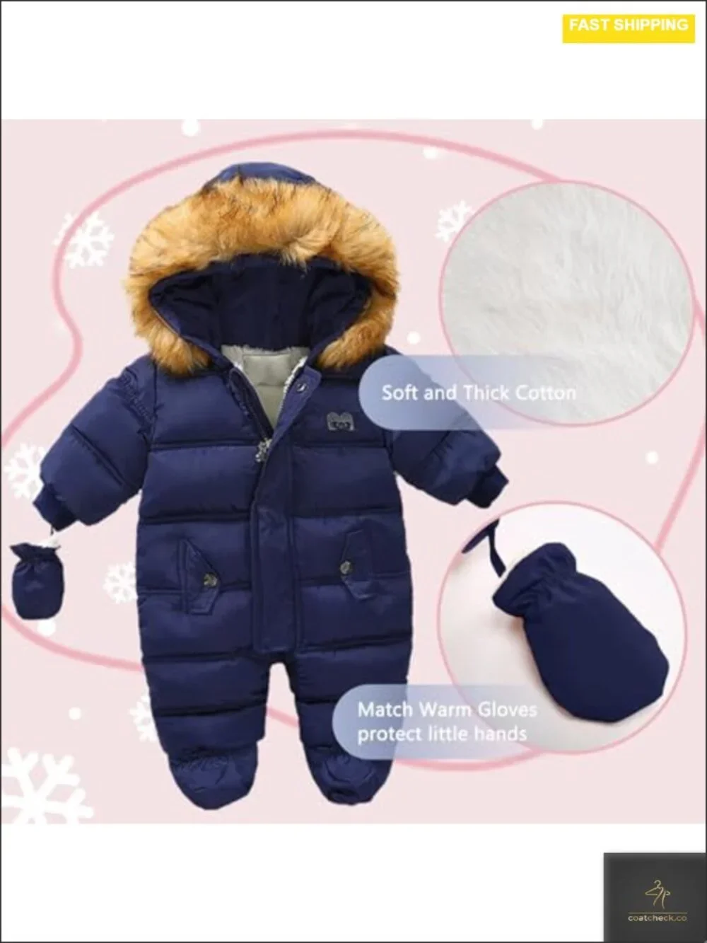 Baby Snowsuit Waterproof Windproof Hooded One-Piece Jumpsuit with Gloves